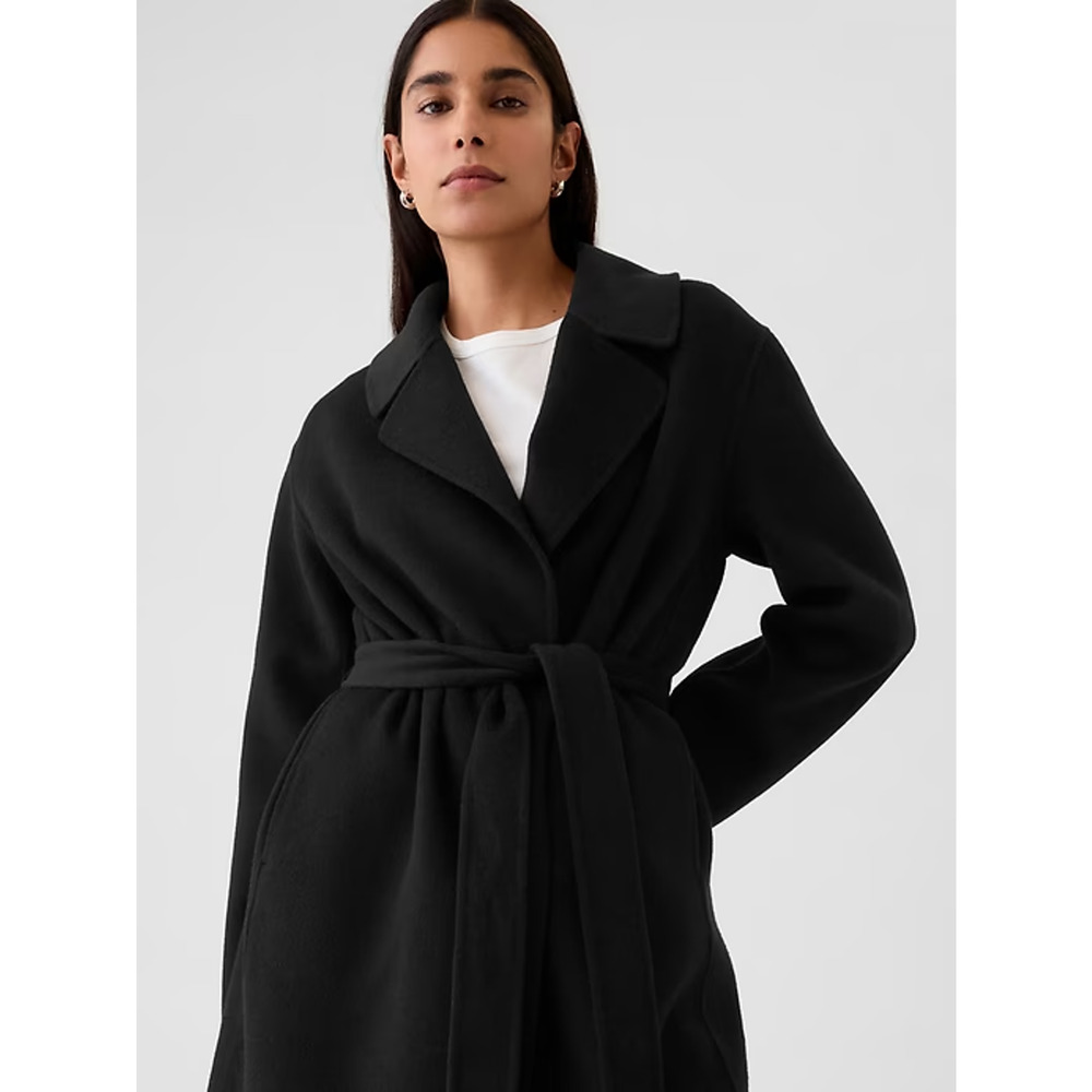 GAP Black Belted Wrap Trench Coat